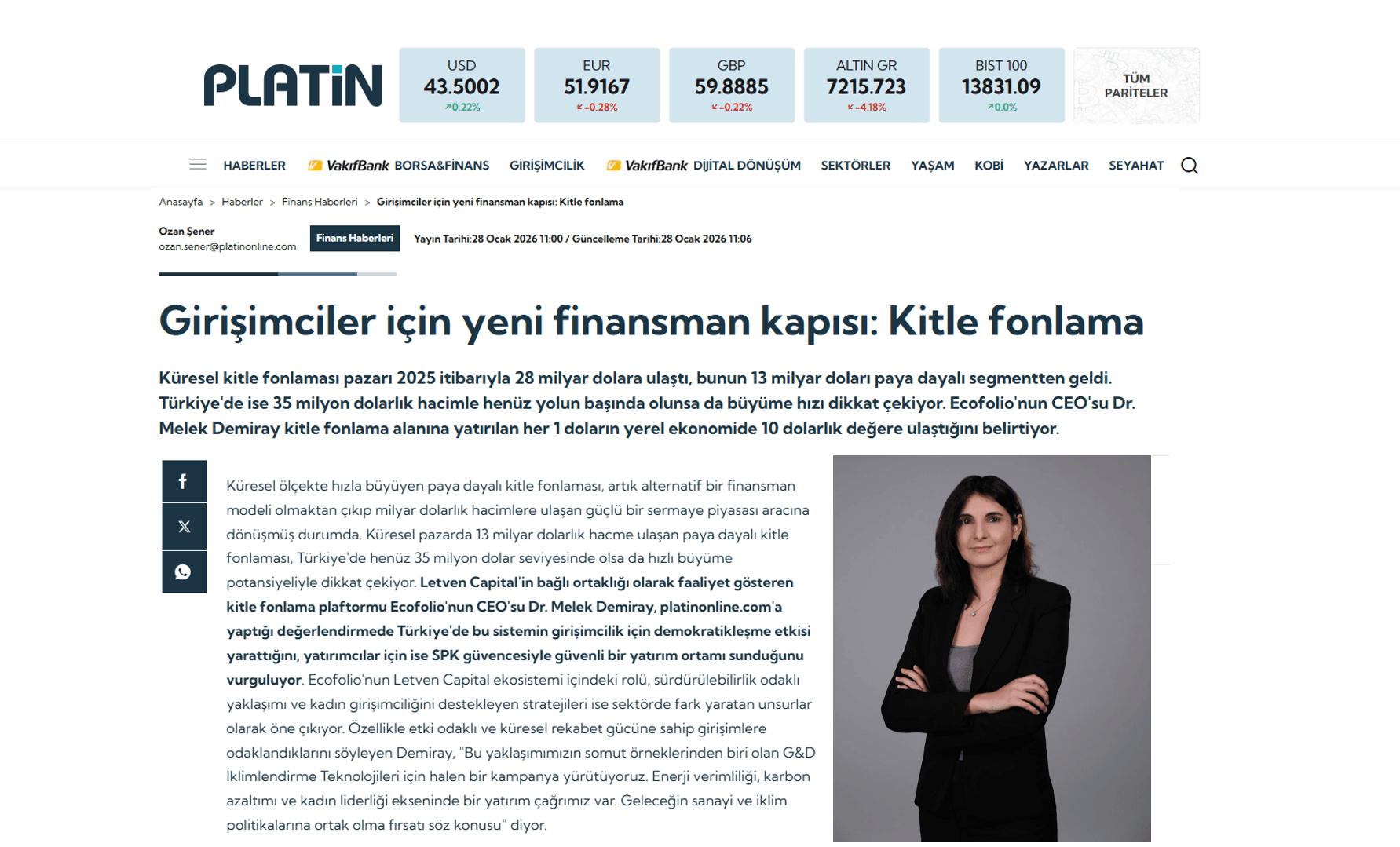 Platin Dergisi - 28.01.2026 "Girişimciler için yeni finansman kapısı: Kitle fonlama"